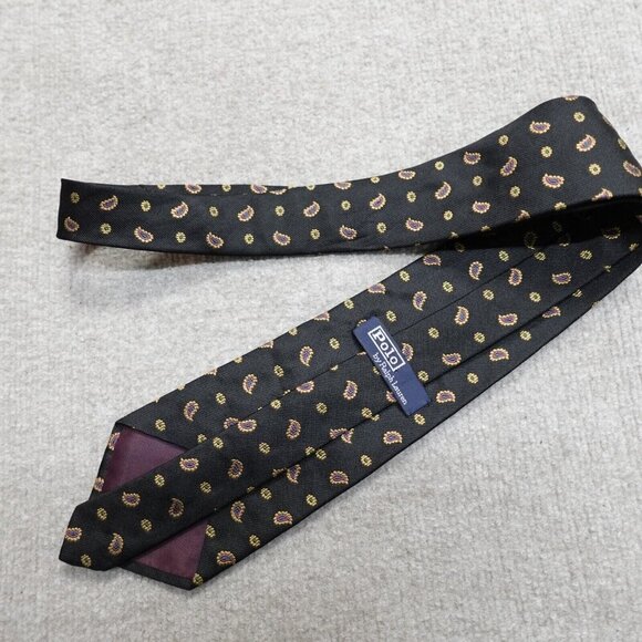 Polo Ralph Lauren Tie Black Macclesfield All Over Paisley Silk Vintage - Picture 2 of 5
